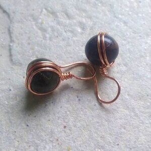 Medium Green-Brown Stone Drop Earrings ~ Rustic & Rugged Elemental Elegance